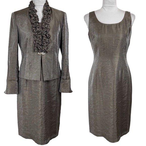 Jessica Howard Metallic Ruffle Jacket Dress Suit Size 8 Wedding Formal 2 PC Set Jessica Howard Metallic Ruffle Jacket Dress Suit Size 8 Wedding Formal 2 PC Set